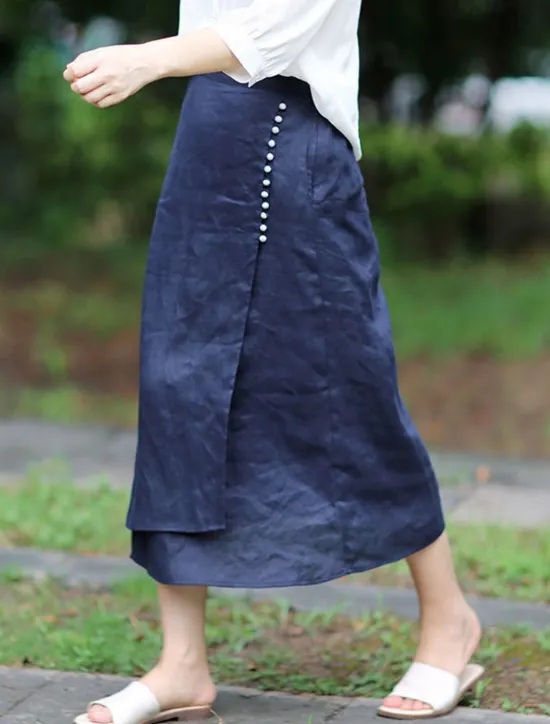 Online Women's Pencil Long Skirt Linen Skirts Fashion Streetwear Basic Casual Midi Skirts Solid Colored Split Ripped Asymmetric Hem Office / Career Street White Blue Brown Summer Linen Cotton And Linen Women Skirts