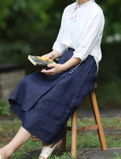 Online Women's Pencil Long Skirt Linen Skirts Fashion Streetwear Basic Casual Midi Skirts Solid Colored Split Ripped Asymmetric Hem Office / Career Street White Blue Brown Summer Linen Cotton And Linen Women Skirts