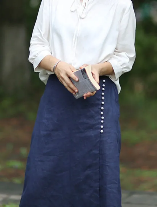Online Women's Pencil Long Skirt Linen Skirts Fashion Streetwear Basic Casual Midi Skirts Solid Colored Split Ripped Asymmetric Hem Office / Career Street White Blue Brown Summer Linen Cotton And Linen Women Skirts