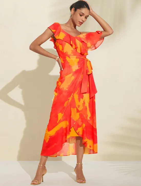 Clearance Women's Peplum Dresses Wedding Guest Midi Dress Purple Short Sleeve Blooming Ruffle Front Tie Spring & Summer Asymmetrical Romantic S M L Women Vacation Dresses|Chiffon Dresses