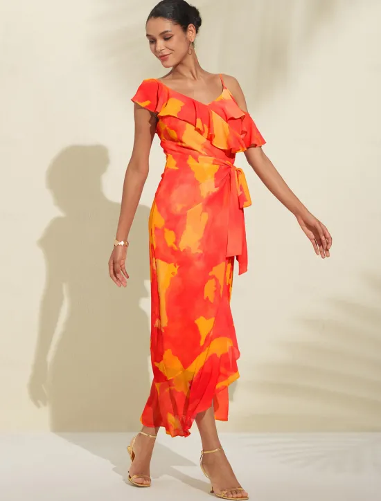 Clearance Women's Peplum Dresses Wedding Guest Midi Dress Purple Short Sleeve Blooming Ruffle Front Tie Spring & Summer Asymmetrical Romantic S M L Women Vacation Dresses|Chiffon Dresses