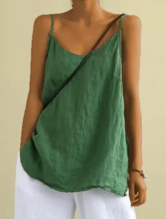 Hot Women's Petite Camisole Tank Top Linen Vest Solid Color Casual Beach Sleeveless V Neck Regular Tops Daily Beach Wear Vacation Wear Backless Black White Yellow Blue Green Spring, Fall, Winter, Summer Women Shirts