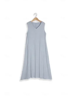 Discount Women's Pink Blue khaki Summer Spring Maxi long Dress Maxi Dress Cotton Linen Dresses Casual Dress Sundress Basic Modern Daily Weekend Loose Fit Plain V Neck Women Dresses
