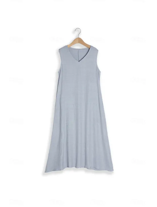Discount Women's Pink Blue khaki Summer Spring Maxi long Dress Maxi Dress Cotton Linen Dresses Casual Dress Sundress Basic Modern Daily Weekend Loose Fit Plain V Neck Women Dresses