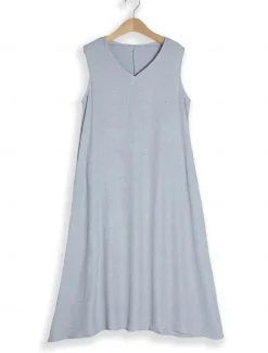 Discount Women's Pink Blue khaki Summer Spring Maxi long Dress Maxi Dress Cotton Linen Dresses Casual Dress Sundress Basic Modern Daily Weekend Loose Fit Plain V Neck Women Dresses