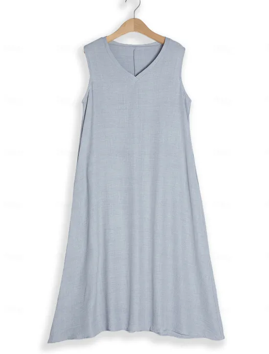 Discount Women's Pink Blue khaki Summer Spring Maxi long Dress Maxi Dress Cotton Linen Dresses Casual Dress Sundress Basic Modern Daily Weekend Loose Fit Plain V Neck Women Dresses