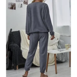 Sale Women's Pink Fleece Pajamas Nighty Pjs Sets 2 Pieces Pure Color Sport Simple Comfort Party Home Street Warm Gift Long Sleeve Hoodie Pant Elastic Waistband Winter Fall Home Outfits Women Pajama-Setter