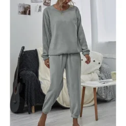 Sale Women's Pink Fleece Pajamas Nighty Pjs Sets 2 Pieces Pure Color Sport Simple Comfort Party Home Street Warm Gift Long Sleeve Hoodie Pant Elastic Waistband Winter Fall Home Outfits Women Pajama-Setter