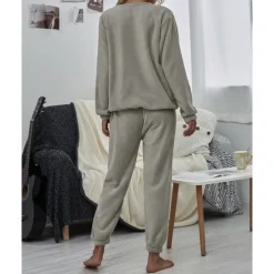 Sale Women's Pink Fleece Pajamas Nighty Pjs Sets 2 Pieces Pure Color Sport Simple Comfort Party Home Street Warm Gift Long Sleeve Hoodie Pant Elastic Waistband Winter Fall Home Outfits Women Pajama-Setter