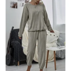 Sale Women's Pink Fleece Pajamas Nighty Pjs Sets 2 Pieces Pure Color Sport Simple Comfort Party Home Street Warm Gift Long Sleeve Hoodie Pant Elastic Waistband Winter Fall Home Outfits Women Pajama-Setter