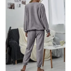 Sale Women's Pink Fleece Pajamas Nighty Pjs Sets 2 Pieces Pure Color Sport Simple Comfort Party Home Street Warm Gift Long Sleeve Hoodie Pant Elastic Waistband Winter Fall Home Outfits Women Pajama-Setter