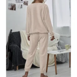 Sale Women's Pink Fleece Pajamas Nighty Pjs Sets 2 Pieces Pure Color Sport Simple Comfort Party Home Street Warm Gift Long Sleeve Hoodie Pant Elastic Waistband Winter Fall Home Outfits Women Pajama-Setter
