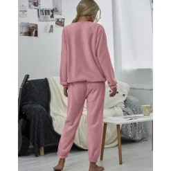 Sale Women's Pink Fleece Pajamas Nighty Pjs Sets 2 Pieces Pure Color Sport Simple Comfort Party Home Street Warm Gift Long Sleeve Hoodie Pant Elastic Waistband Winter Fall Home Outfits Women Pajama-Setter