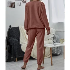 Sale Women's Pink Fleece Pajamas Nighty Pjs Sets 2 Pieces Pure Color Sport Simple Comfort Party Home Street Warm Gift Long Sleeve Hoodie Pant Elastic Waistband Winter Fall Home Outfits Women Pajama-Setter