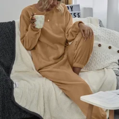 Sale Women's Pink Fleece Pajamas Nighty Pjs Sets 2 Pieces Pure Color Sport Simple Comfort Party Home Street Warm Gift Long Sleeve Hoodie Pant Elastic Waistband Winter Fall Home Outfits Women Pajama-Setter