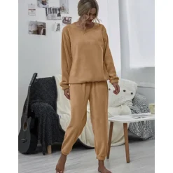 Sale Women's Pink Fleece Pajamas Nighty Pjs Sets 2 Pieces Pure Color Sport Simple Comfort Party Home Street Warm Gift Long Sleeve Hoodie Pant Elastic Waistband Winter Fall Home Outfits Women Pajama-Setter