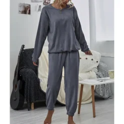 Sale Women's Pink Fleece Pajamas Nighty Pjs Sets 2 Pieces Pure Color Sport Simple Comfort Party Home Street Warm Gift Long Sleeve Hoodie Pant Elastic Waistband Winter Fall Home Outfits Women Pajama-Setter