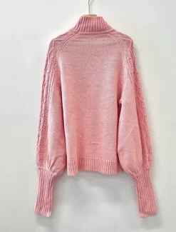 Clearance Women's Pink Sweater Mock Neck Cable Knit Fall Winter Work Elegant Fashion Daily Long Sleeve Textured Hot Pink Red Women Pullovers & Tops