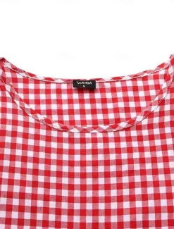 Clearance Women's Plaid Dress Casual Dress Plaid Print Crew Neck Midi Dress Vacation Half Sleeve Summer Women Vacation Dresses