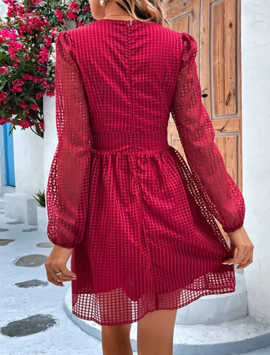 Women's Plaid V Neck Mini Dress Long Sleeve Summer Spring Women Work Dresses