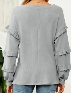 Best Women's Plain Elegant Long Sleeve V Neck Regular Tops Dailywear Spring Fall Winter Women Hoodies & Sweatshirts