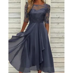 Discount Women's Plain Half Sleeve Party Comfy Elegant Wedding Guest Cocktail Party Dress Midi Dress Women Casual Dress