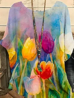 Clearance Women's Plus Size Blouse Chiffon Basic Floral Print Dolman Sleeve Short Sleeve Crew Neck Daily Weekend Summer Spring Women Chiffon Tops|Spring Tops