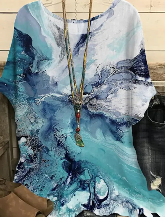 New Women's Plus Size Blouse Chiffon Vintage Streetwear Casual Print Dolman Sleeve Half Sleeve Regular Tops Crew Neck Vacation Daily Going out Black Light Green Gold Green Summer Spring Women Blouses & Shirts|Chiffon Tops