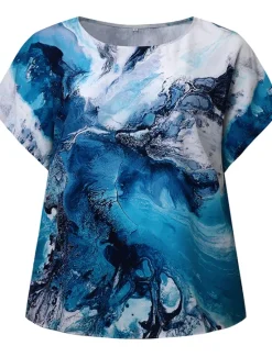 New Women's Plus Size Blouse Chiffon Vintage Streetwear Casual Print Dolman Sleeve Half Sleeve Regular Tops Crew Neck Vacation Daily Going out Black Light Green Gold Green Summer Spring Women Blouses & Shirts|Chiffon Tops