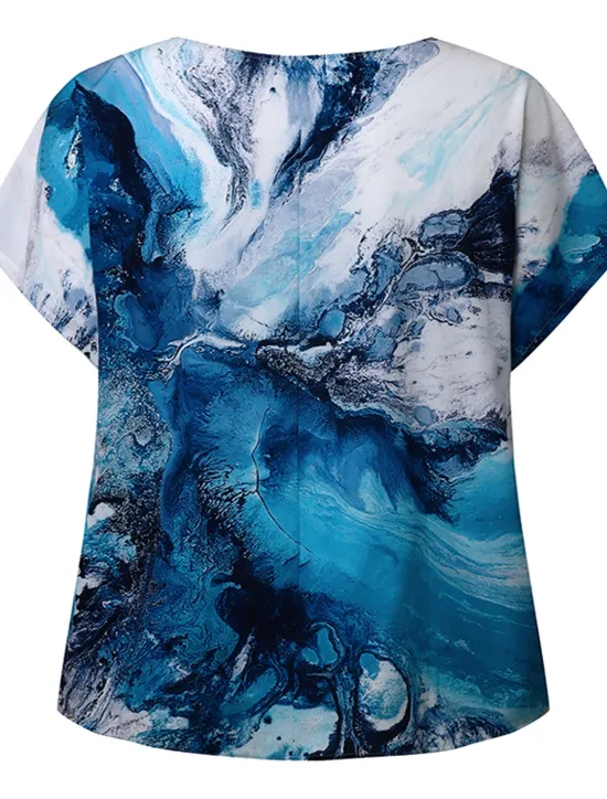 New Women's Plus Size Blouse Chiffon Vintage Streetwear Casual Print Dolman Sleeve Half Sleeve Regular Tops Crew Neck Vacation Daily Going out Black Light Green Gold Green Summer Spring Women Blouses & Shirts|Chiffon Tops