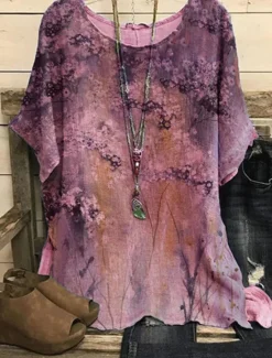 Outlet Women's Plus Size Blouse Chiffon Vintage Basic Holiday Floral Print Dolman Sleeve Short Sleeve Regular Tops Crew Neck Vacation Daily Weekend Pink Blue Green Gray Summer Spring Women Spring Tops|Chiffon Tops