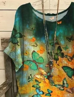 Discount Women's Plus Size Blouse Floral Vintage Streetwear Holiday Short Sleeve Dolman Sleeve Crew Neck Regular Tops Vacation Daily Print Yellow Red Summer Spring Women Chiffon Tops