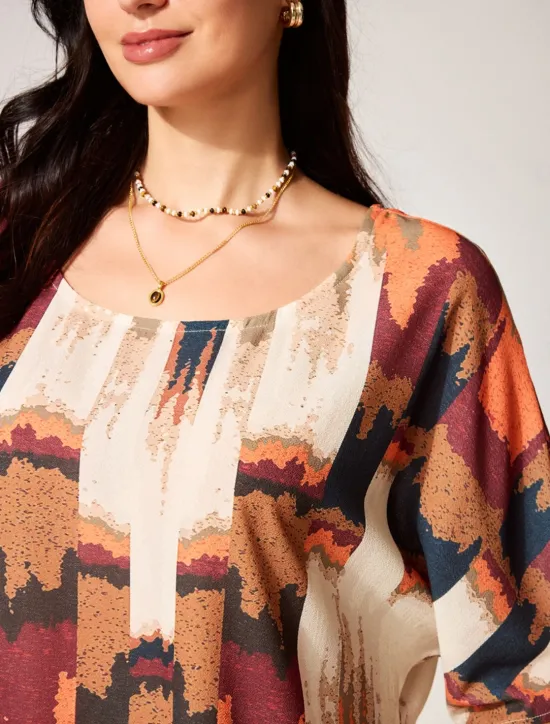 Sale Women's Plus Size Blouse Graphic Vintage Basic Casual Short Sleeve Dolman Sleeve Crew Neck Vacation Daily Weekend Print Blue Purple Brown Summer Spring Women Chiffon Tops