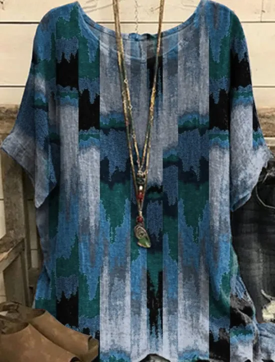 Sale Women's Plus Size Blouse Graphic Vintage Basic Casual Short Sleeve Dolman Sleeve Crew Neck Vacation Daily Weekend Print Blue Purple Brown Summer Spring Women Chiffon Tops