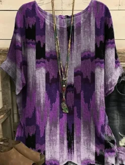 Sale Women's Plus Size Blouse Graphic Vintage Basic Casual Short Sleeve Dolman Sleeve Crew Neck Vacation Daily Weekend Print Blue Purple Brown Summer Spring Women Chiffon Tops