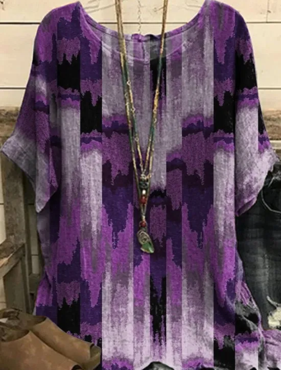 Sale Women's Plus Size Blouse Graphic Vintage Basic Casual Short Sleeve Dolman Sleeve Crew Neck Vacation Daily Weekend Print Blue Purple Brown Summer Spring Women Chiffon Tops