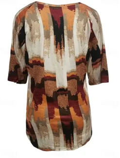 Sale Women's Plus Size Blouse Graphic Vintage Basic Casual Short Sleeve Dolman Sleeve Crew Neck Vacation Daily Weekend Print Blue Purple Brown Summer Spring Women Chiffon Tops