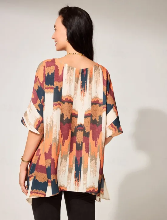 Sale Women's Plus Size Blouse Graphic Vintage Basic Casual Short Sleeve Dolman Sleeve Crew Neck Vacation Daily Weekend Print Blue Purple Brown Summer Spring Women Chiffon Tops