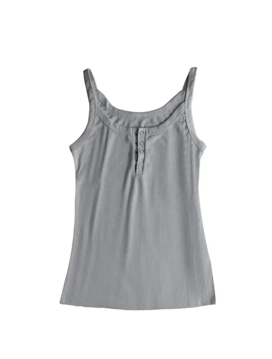 Clearance Women's Plus Size Camisole Tank Top Going Out Tops Henley Shirt Concert Tops Streetwear Basic Sexy Buttons Sleeveless Regular Tops U Neck Sports Holiday Going out Black White Light Grey Dark Gray Women Tank Tops & Camis