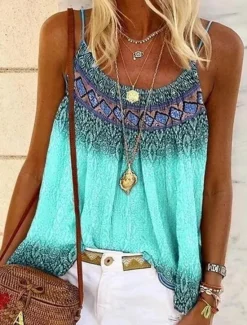 Sale Women's Plus Size Camisole Tank Top Camisole Summer Tops Boho Geometric Sleeveless Strap Holiday Beach Yellow Pink Blue Purple Women Boho Tops