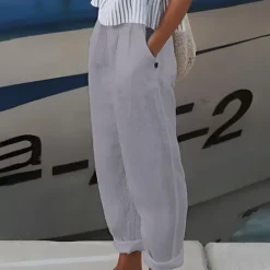 Discount Women's Plus Size Cotton Linen Shorts Linen-Inspired Pants Lined Shorts Simple Casual Comfort Long Natural Pure Color Micro-elastic Home Street White Blue Green Khaki Summer Spring Women Pants