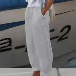 Discount Women's Plus Size Cotton Linen Shorts Linen-Inspired Pants Lined Shorts Simple Casual Comfort Long Natural Pure Color Micro-elastic Home Street White Blue Green Khaki Summer Spring Women Pants