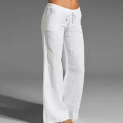Best Women's Plus Size Cotton Linen Pants High Waist Solid Color Drawstring Wide Leg Comfy Breathable Quick Dry Micro-elastic Black White Dark Navy Blue Summer Spring Fall Loose Fit Women Pants
