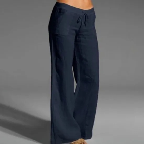 Best Women's Plus Size Cotton Linen Pants High Waist Solid Color Drawstring Wide Leg Comfy Breathable Quick Dry Micro-elastic Black White Dark Navy Blue Summer Spring Fall Loose Fit Women Pants