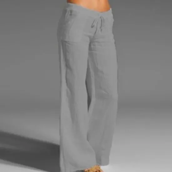 Best Women's Plus Size Cotton Linen Pants High Waist Solid Color Drawstring Wide Leg Comfy Breathable Quick Dry Micro-elastic Black White Dark Navy Blue Summer Spring Fall Loose Fit Women Pants