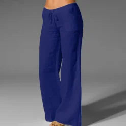 Best Women's Plus Size Cotton Linen Pants High Waist Solid Color Drawstring Wide Leg Comfy Breathable Quick Dry Micro-elastic Black White Dark Navy Blue Summer Spring Fall Loose Fit Women Pants