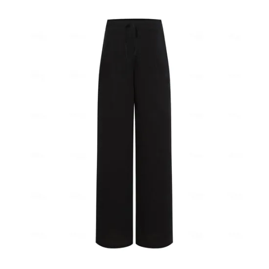 Best Women's Plus Size Cotton Linen Pants High Waist Solid Color Drawstring Wide Leg Comfy Breathable Quick Dry Micro-elastic Black White Dark Navy Blue Summer Spring Fall Loose Fit Women Pants