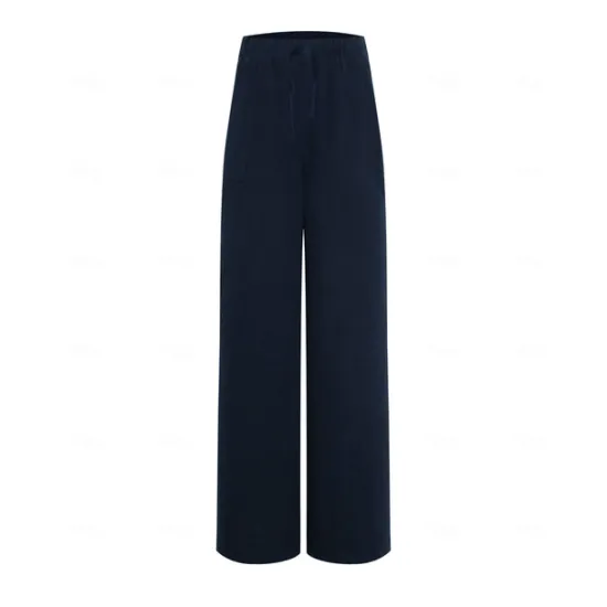 Best Women's Plus Size Cotton Linen Pants High Waist Solid Color Drawstring Wide Leg Comfy Breathable Quick Dry Micro-elastic Black White Dark Navy Blue Summer Spring Fall Loose Fit Women Pants