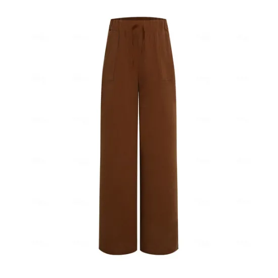 Best Women's Plus Size Cotton Linen Pants High Waist Solid Color Drawstring Wide Leg Comfy Breathable Quick Dry Micro-elastic Black White Dark Navy Blue Summer Spring Fall Loose Fit Women Pants