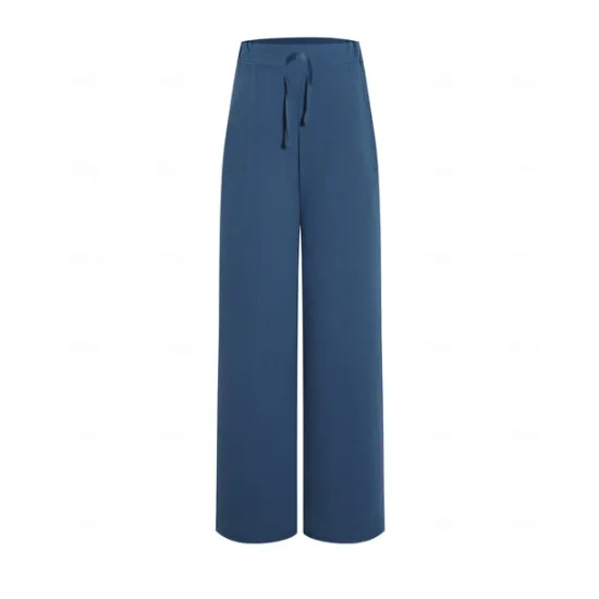 Best Women's Plus Size Cotton Linen Pants High Waist Solid Color Drawstring Wide Leg Comfy Breathable Quick Dry Micro-elastic Black White Dark Navy Blue Summer Spring Fall Loose Fit Women Pants